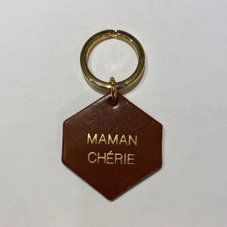 PORTE-CLES EN CUIR CAMEL MAMAN CHERIE DORE