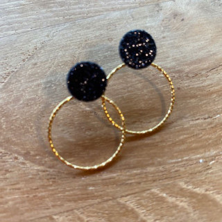 BOUCLES PUCE CUIR NOIR PAILLETTES ET ANNEAU AMOVIBLE