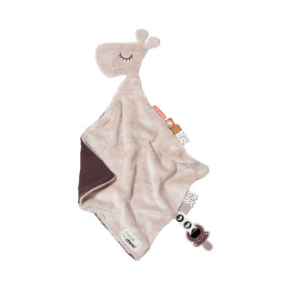 DOUDOU PLAT ET ATTACHE TETINE GIRAFE ROSE