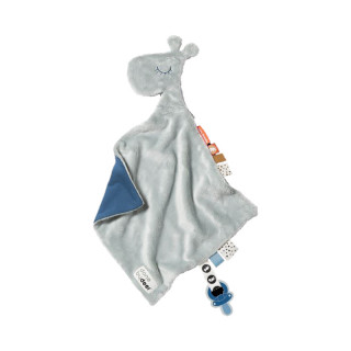 DOUDOU PLAT ET ATTACHE TETINE GIRAFE BLEU