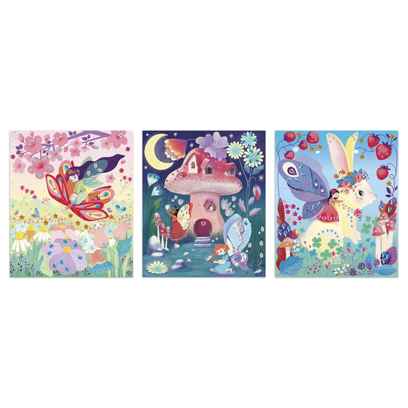 Janod 3 Tableaux à Décorer Strass – Kit Fées Magic Fairies – Loisir Créatif Enfant Dès 5 Ans