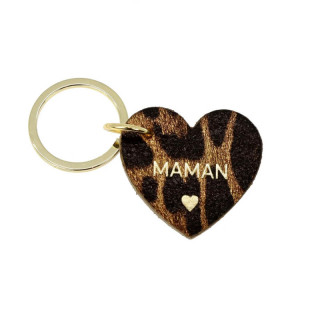 PORTE-CLES MAMAN CUIR FORME COEUR LEOPARD