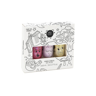 COFFRET DE 3 VERNIS NACRE A ONGLES FRAMBOISE, PARME, JAUNE