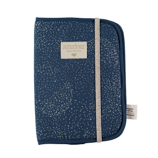 HOUSSE DE CARNET DE SANTE BLEU NUIT PETITS POIS OR